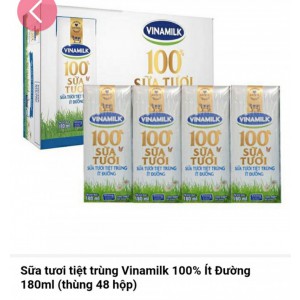 SỮA TƯƠI TRIỆT TRÙNG  VINAMILK 100% ÍT ĐƯỜNG  180ml(THÙNG 48 HỘP)