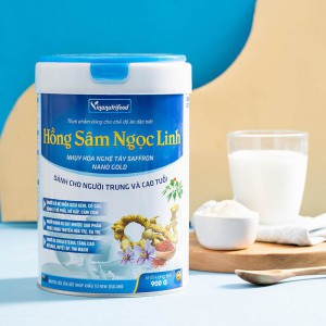 Sữa hồng sâm Ngọc Linh Vinanutrifood chứa bột nhụy hoa nghệ tây dành cho người ốm, sức khỏe yếu, tăng cường sức đề kháng hộp 900g
