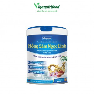 Sữa hồng sâm Ngọc Linh Vinanutrifood chứa bột nhụy hoa nghệ tây dành cho người ốm, sức khỏe yếu, tăng cường sức đề kháng hộp 900g
